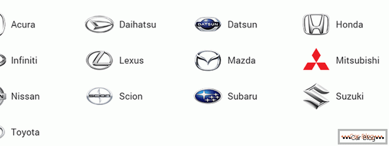 kje najti vse znamke japonskih avtomobilov in njihove ikone z imeni in fotografijami