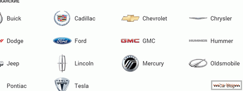 kako izbrati vse blagovne znamke ameriških avtomobilov in njihove značke z imeni in fotografijami